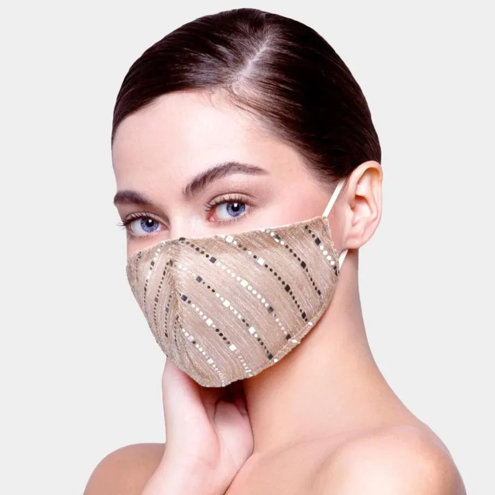 Champagne Gold Sequin Face Mask | Sparkly Glam Party Mask | NWT / Sealed